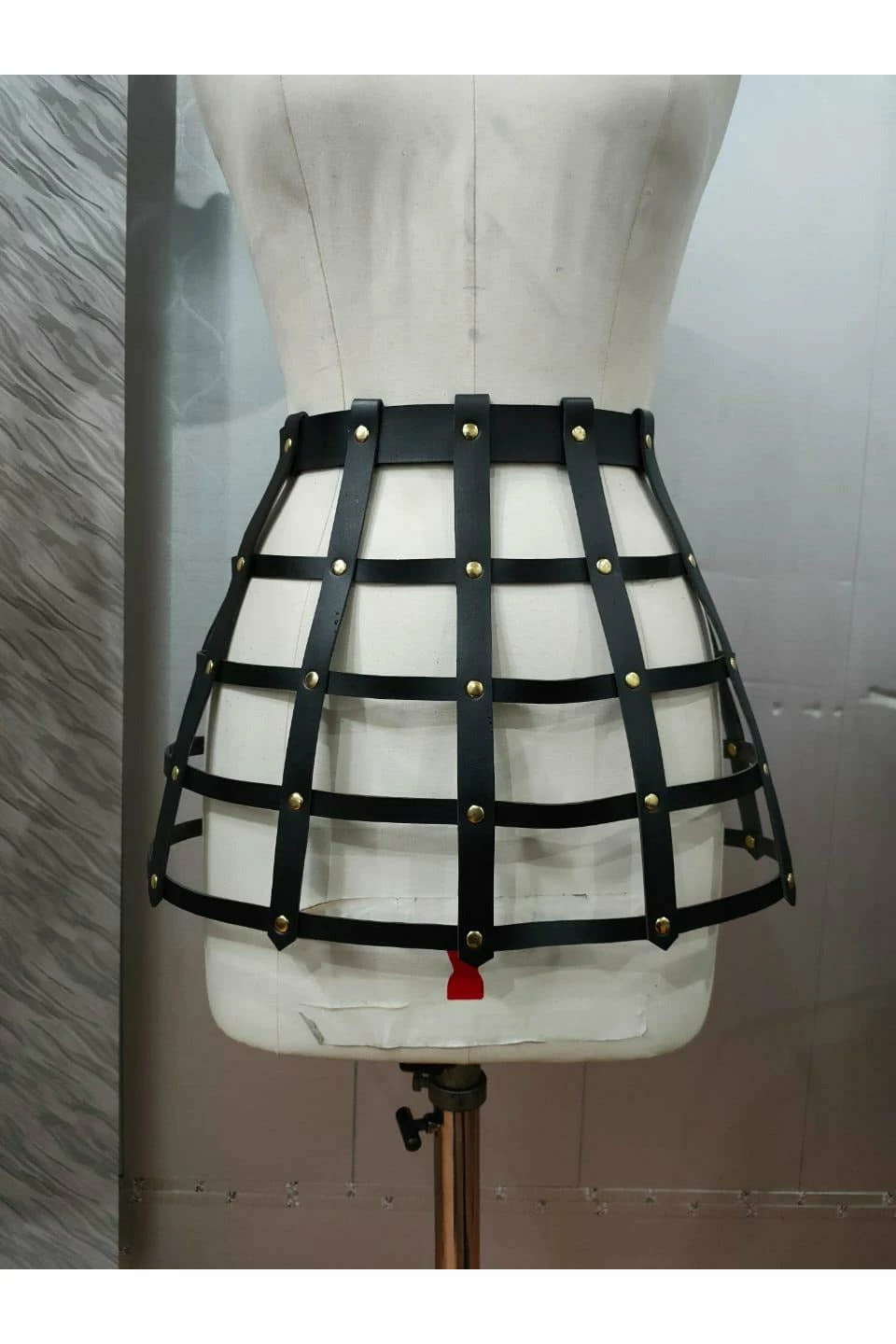 Daisy Corsets USA Black Faux Leather Cage Skirt With Gold Hardware 3 Daisy Corsets USA Black Faux Leather Cage Skirt With Gold Hardware