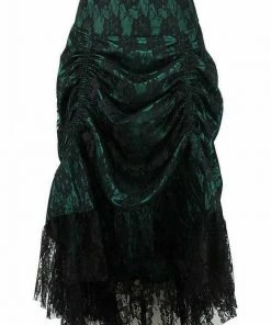 Daisy Corsets USA Dark Green Ruched Bustle Skirt With Black Lace Overlay