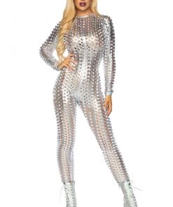 Leg Avenue Laser Cut Metallic Catsuit